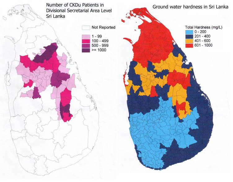 figure 1 map of sri lankan disease cases and hard water.bmp